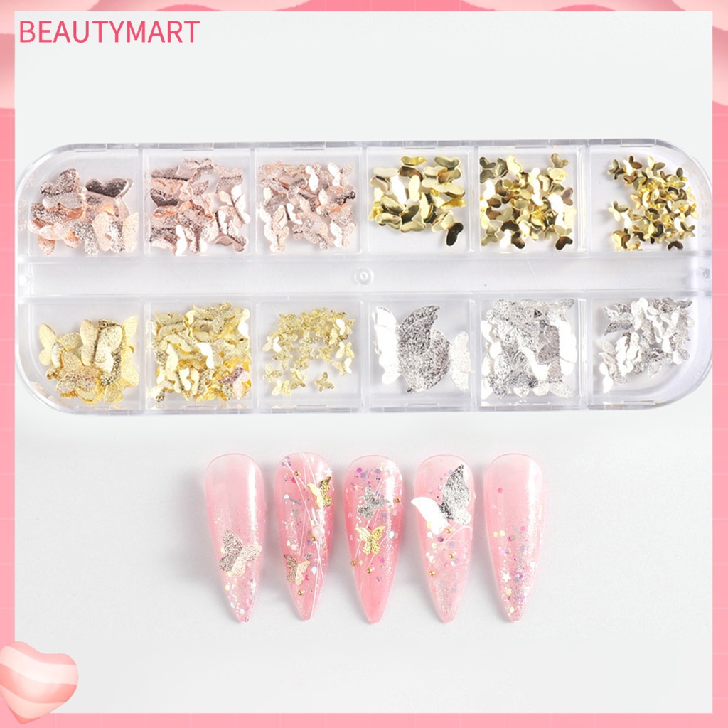 1 Hộp Phụ Kiện Trang Trí Móng Tay Nghệ Thuật Tạo Hiệu Ứng Hình Bướm Nhiều Màu Sắc Lấp Lánh Charms