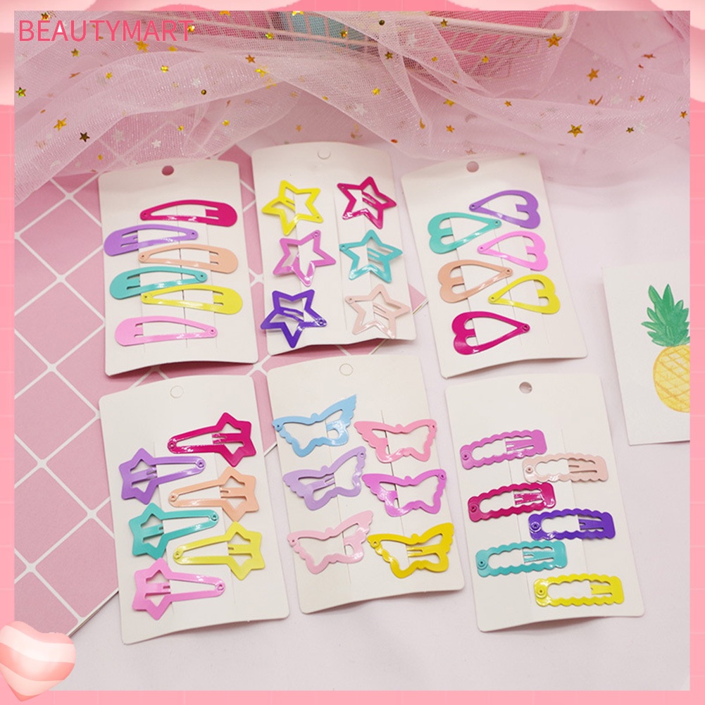 Set 6 Kẹp Tóc Hình Ngôi Sao / Trái Tim Màu Sắc Kẹo Ngọt Dành Cho Bé Gái