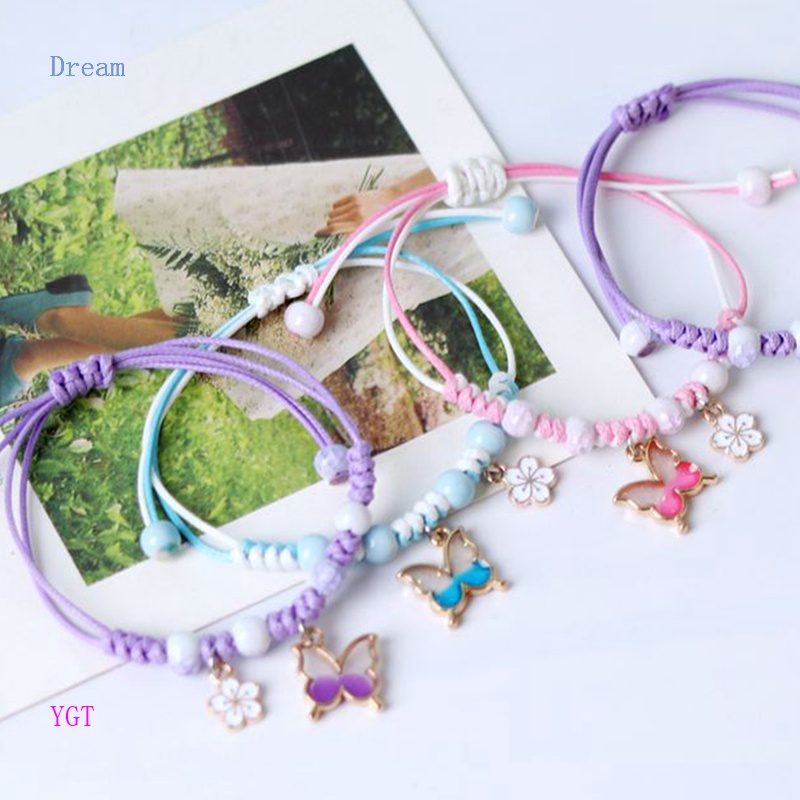 Dream Rinhoo Vòng Tay Dây Bện Mặt Hình Hoa Bướm Màu Tím Ngọt Ngào Thời Trang Cho Nữ