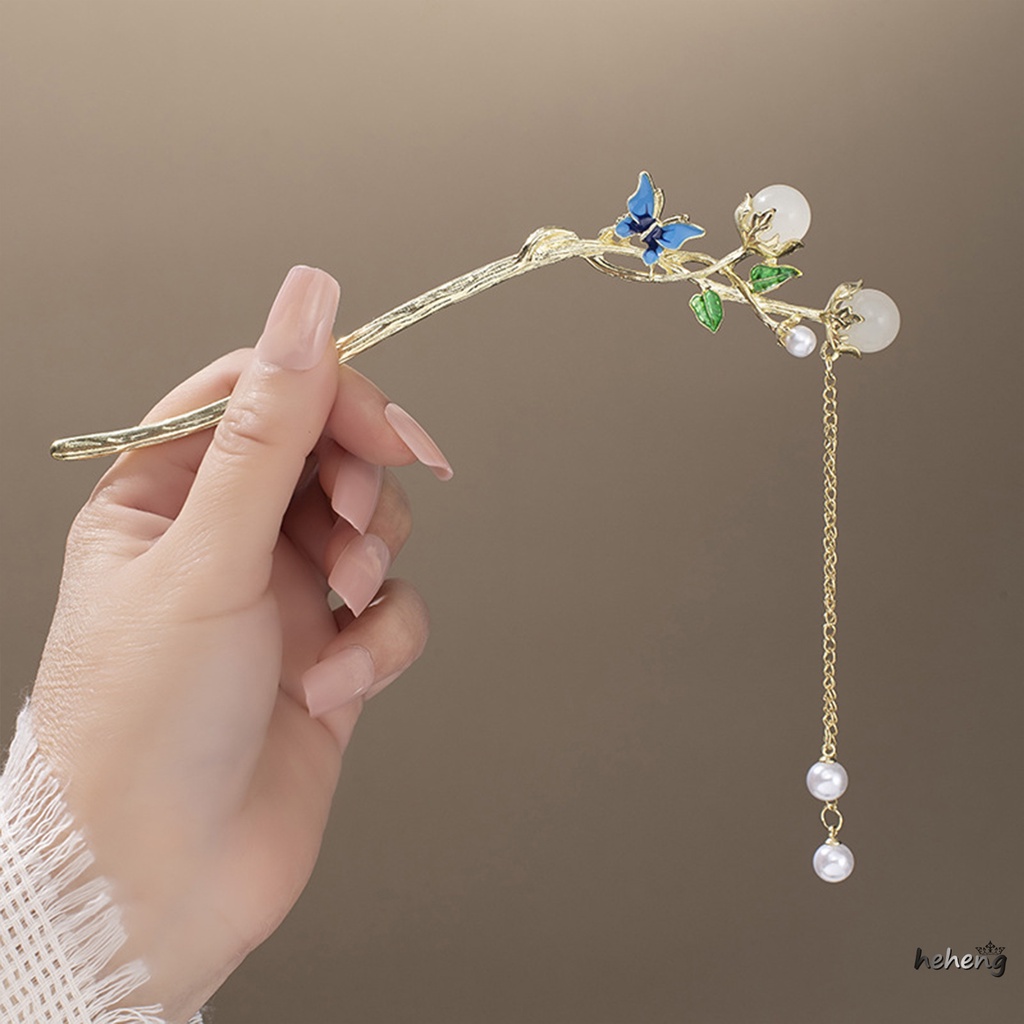 Trâm Cài Tóc Mạ Vàng Hình Bướm Đính Đá Pha Lê