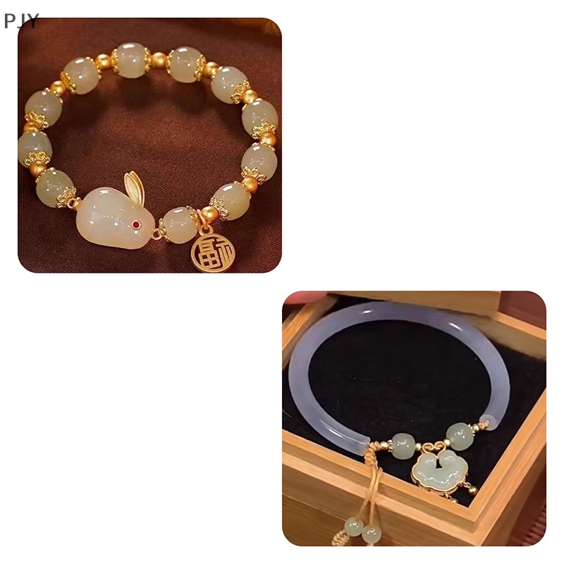 Vòng Tay Hạt Tròn Mặt Hình Thỏ Phong Cách Trung Hoa Cổ Điển Có Thể Điều Chỉnh