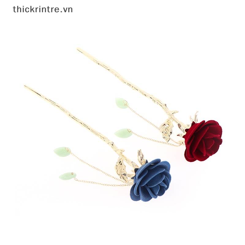 Trâm Cài Tóc Đính Hoa Hồng Tua Rua Phong Cách Trung Hoa Cho Nữ