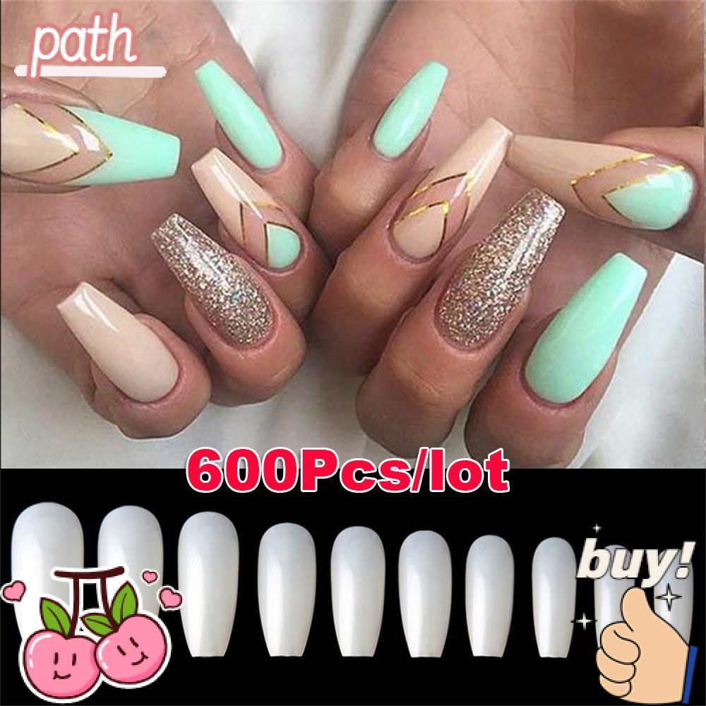 Bộ 600 Móng Tay Giả Ballerina Màu Trắng / Trong Suốt / Tự Nhiên Có Thể Tháo Rời Che Phủ Toàn Diện