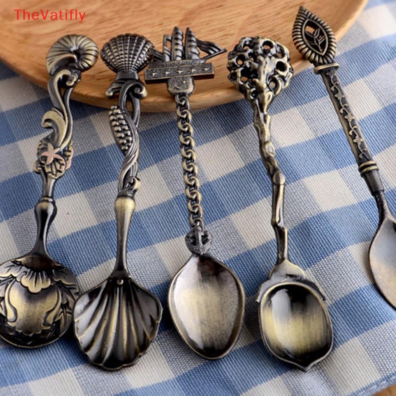 Bộ 5 Muỗng Cà Phê Bằng Hợp Kim Họa Tiết Duyên Dáng Phong Cách Hoàng Gia