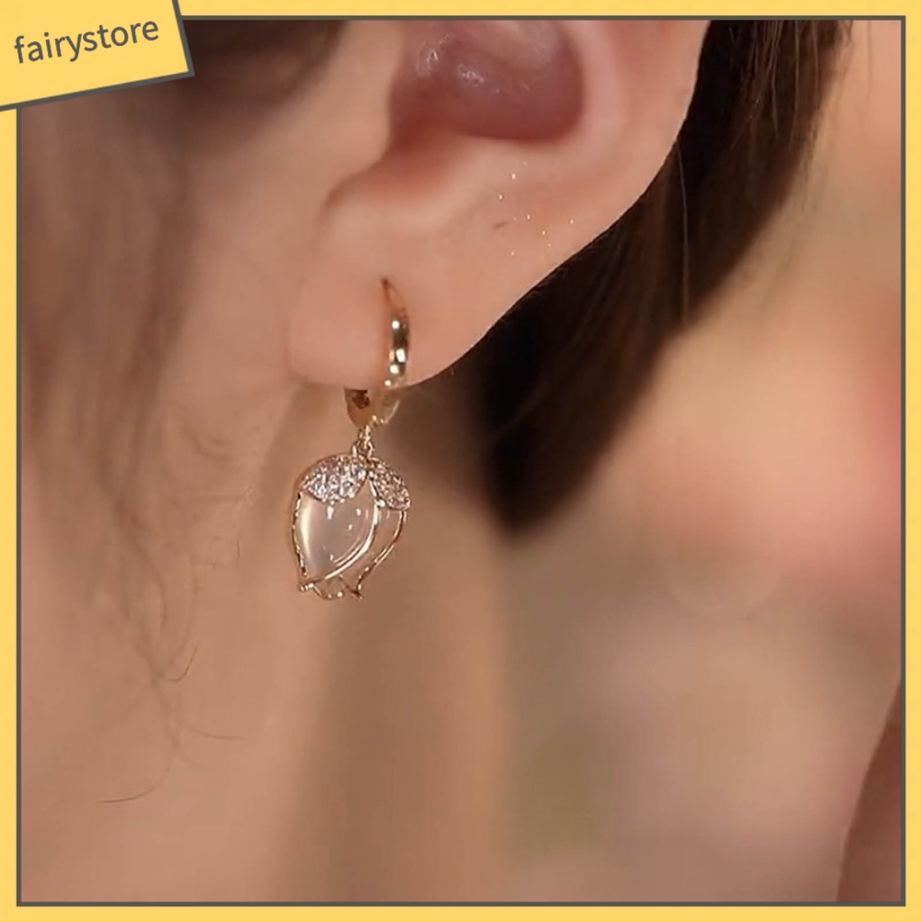 1 Đôi Bông Tai Hình Học Đính Đá Opal Cao Cấp Sang Trọng