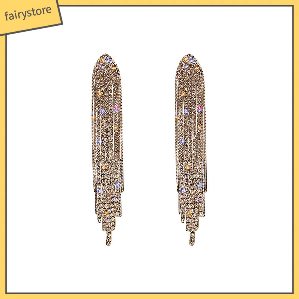 1 Đôi Bông Tai Dáng Dài Bằng Kim Loại Đính Đá Phong Cách Bohemian Thời Trang