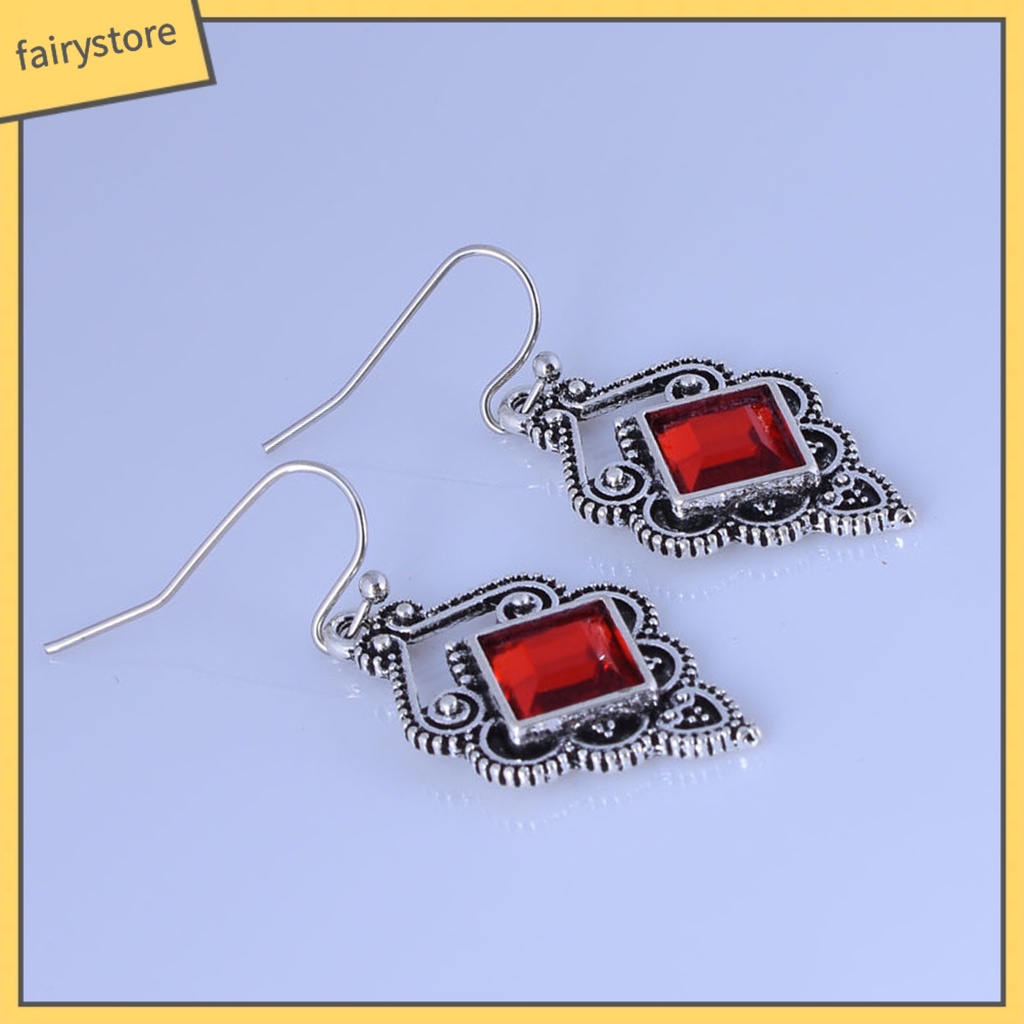 1 Đôi Bông Tai Móc Đính Đá Zircon Đỏ Phong Cách Vintage Phù Hợp Sử Dụng Hàng Ngày