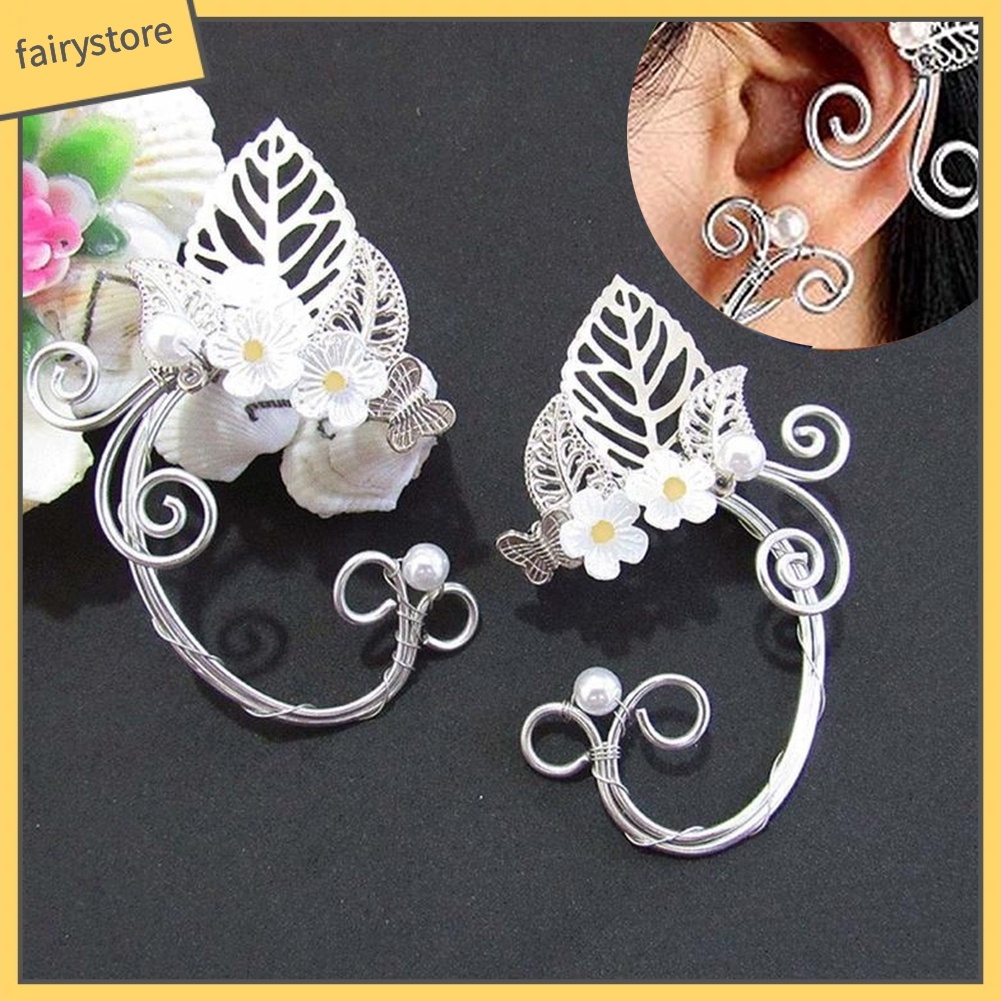 1 Khuyên Vành Tai Hình Hoa Lá Đính Ngọc Trai Nhân Tạo Thời Trang
