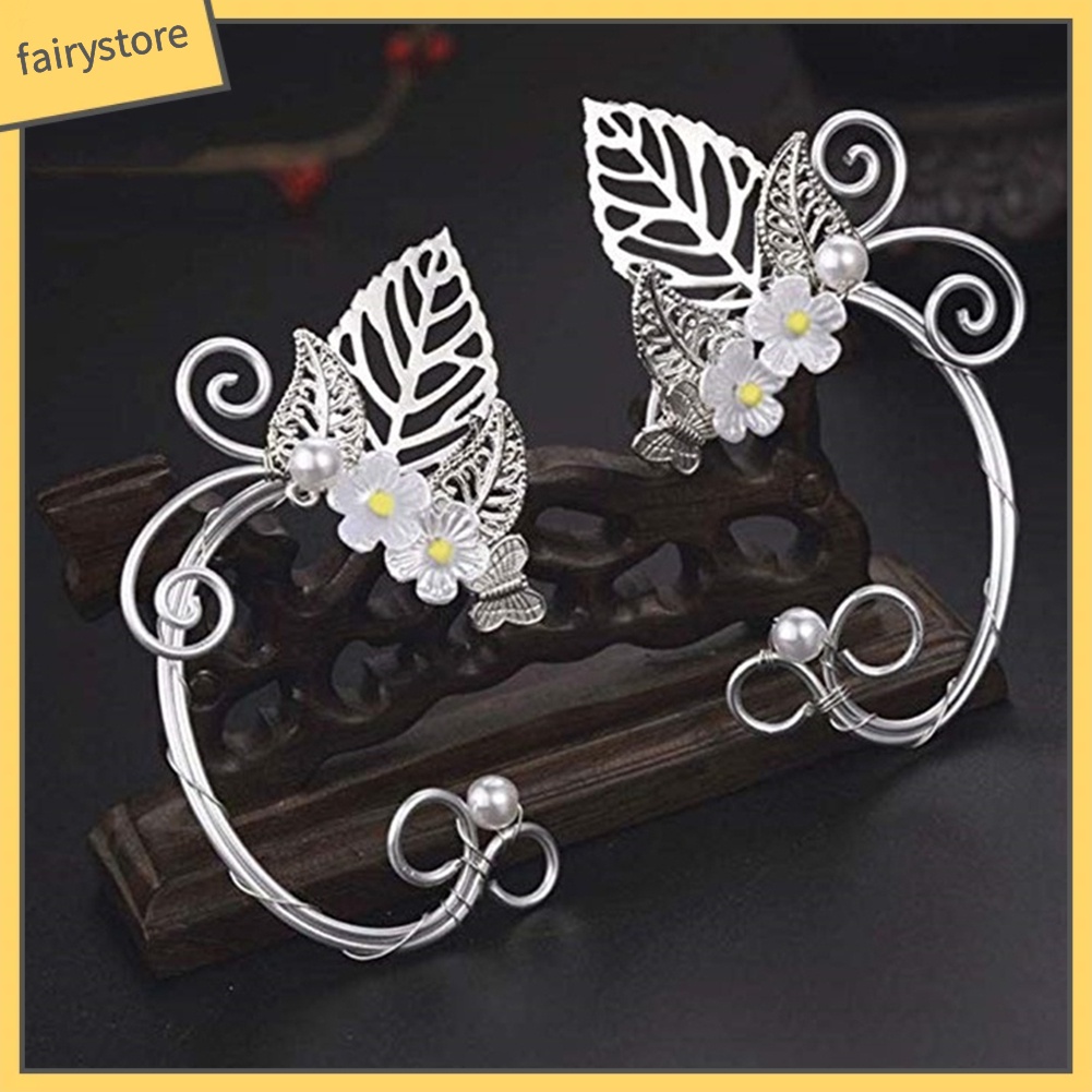 1 Khuyên Vành Tai Hình Hoa Lá Đính Ngọc Trai Nhân Tạo Thời Trang