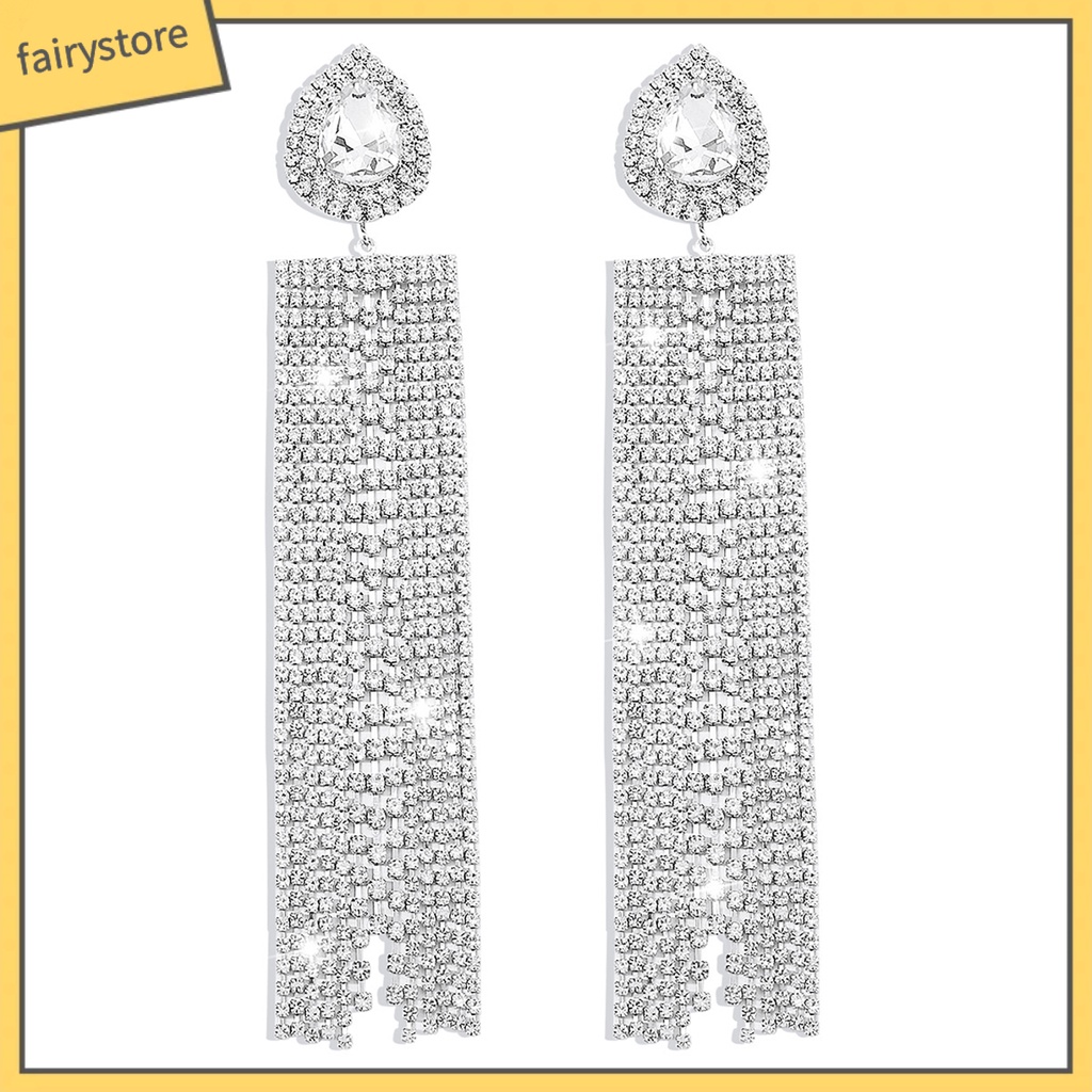 1 Đôi Bông Tai Hình Giọt Nước Dáng Dài Đính Pha Lê Giả Thời Trang