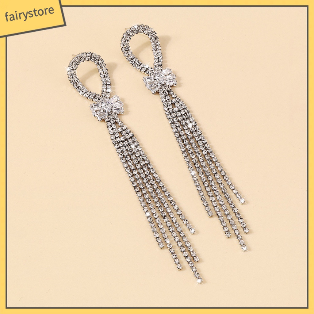 1 Đôi Bông Tai Tua Rua Dài Đính Đá Lấp Lánh Thời Trang