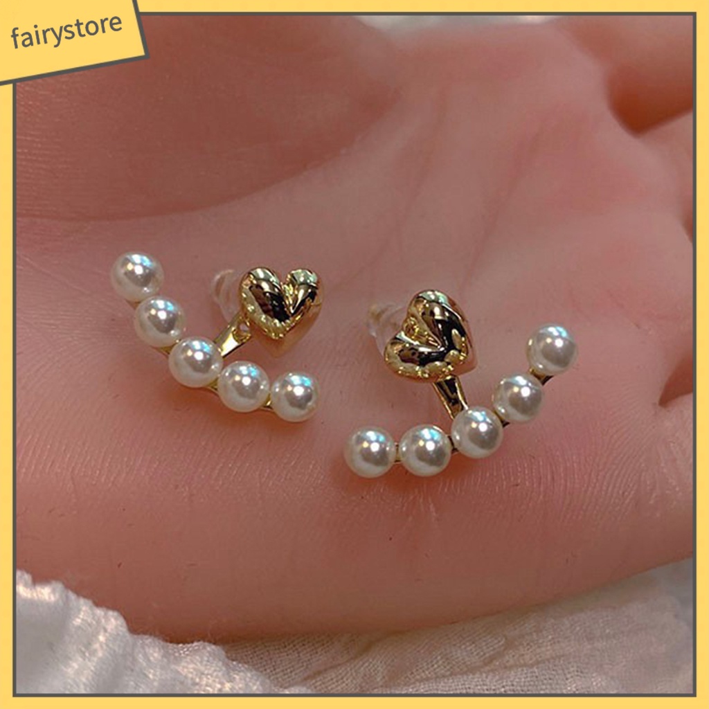 1 Đôi Bông Tai Hình Trái Tim Đính Ngọc Trai Nhân Tạo Phong Cách Hàn Quốc
