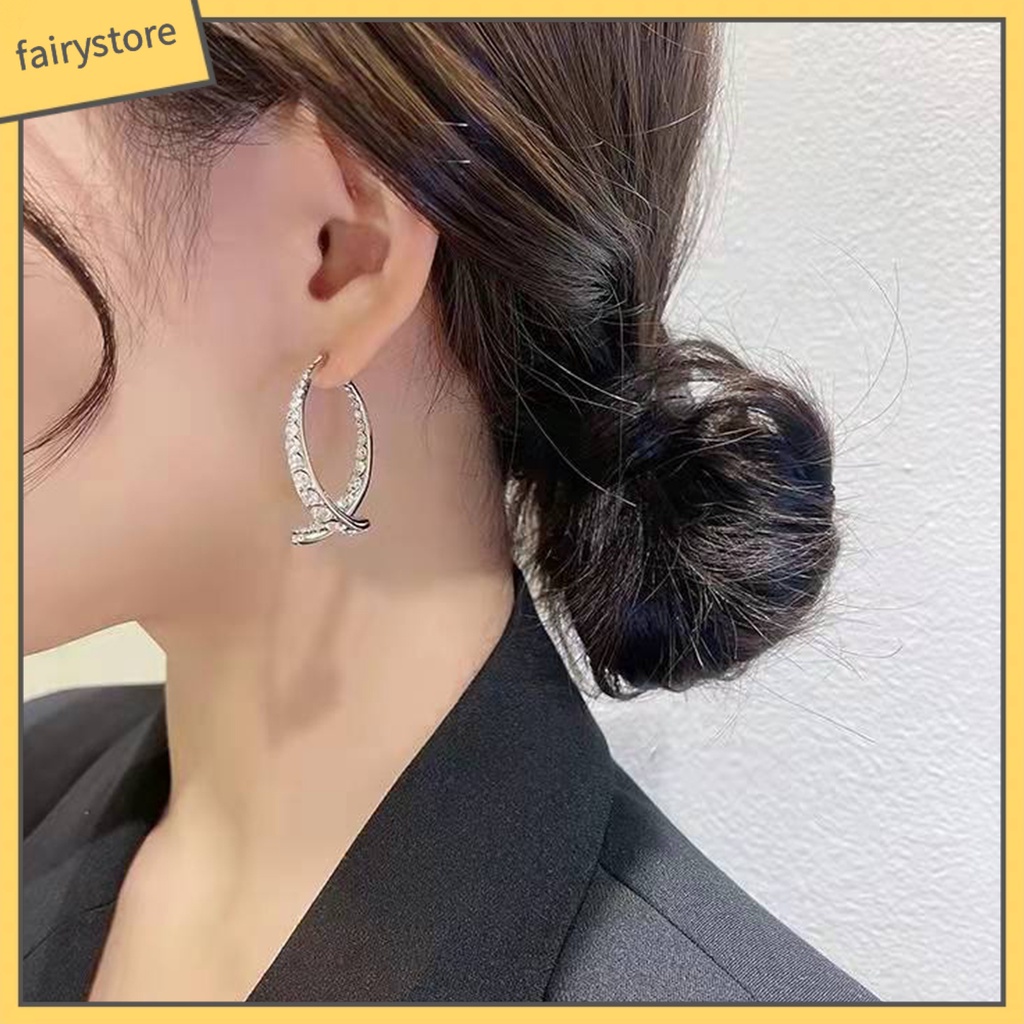 [FRO] Bông Tai Đính Đá Hình Mặt Trăng Vòng Cung Tinh Tế Lấp Lánh Cho Nữ