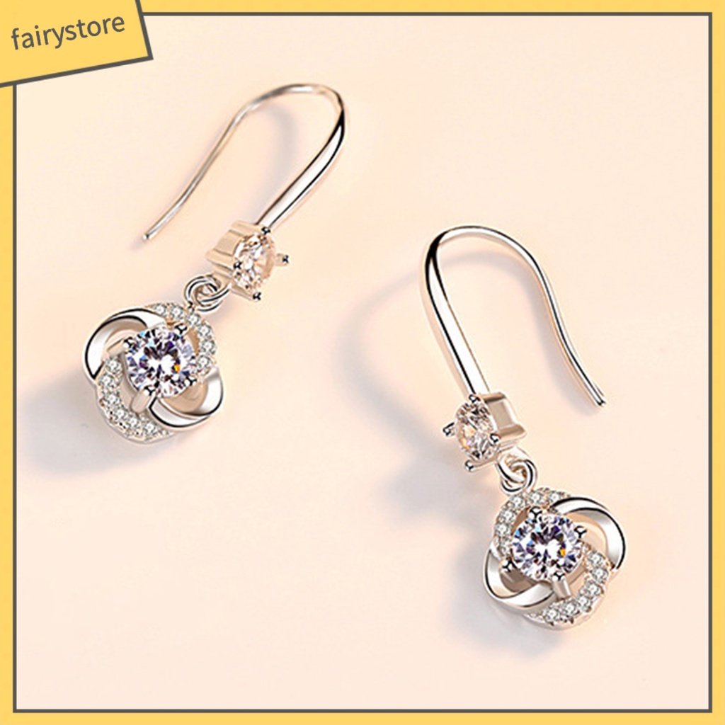 Bông Tai Hình Cỏ Bốn Lá Đính Đá Zircon Thời Trang Dành Cho Nữ