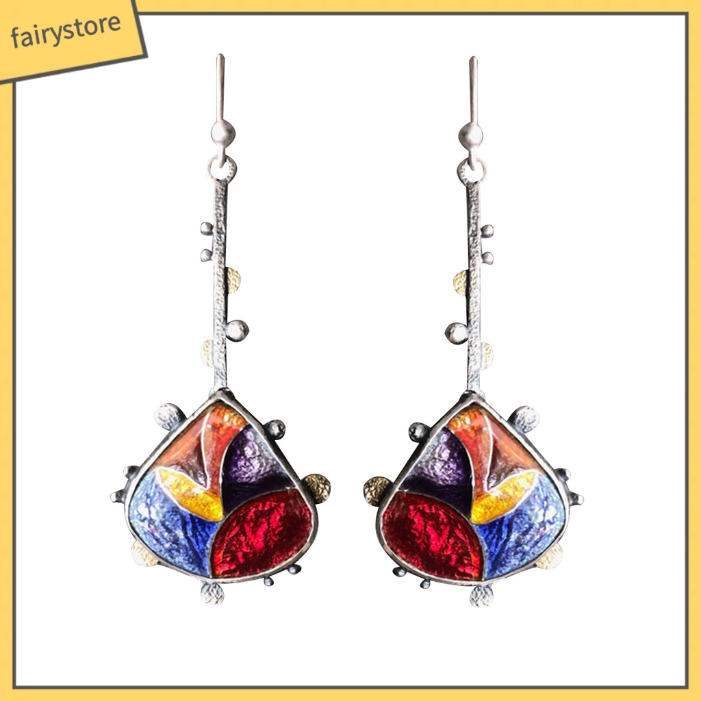 Bông Tai Dáng Dài Hình Giọt Nước Phối Khối Màu Thời Trang Cho Nữ