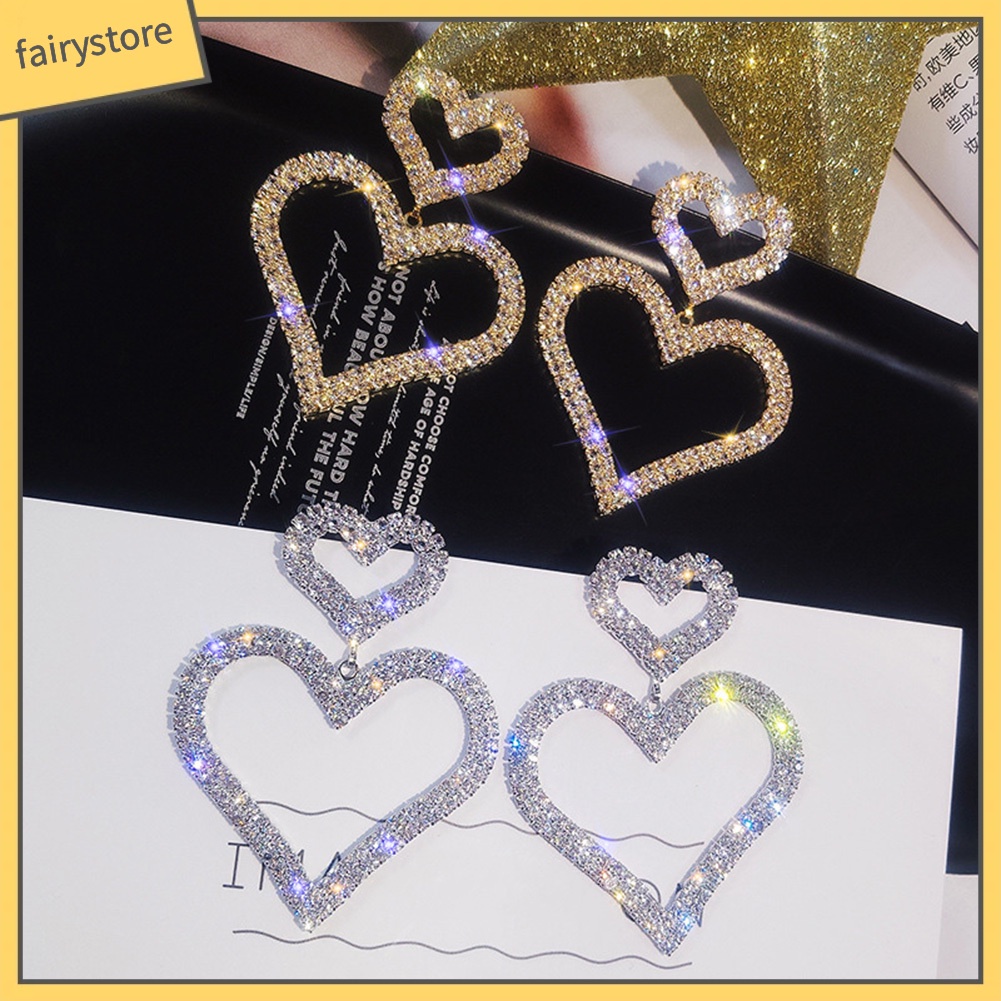 Khuyên Tai Hình Trái Tim Đính Đá Sang Trọng