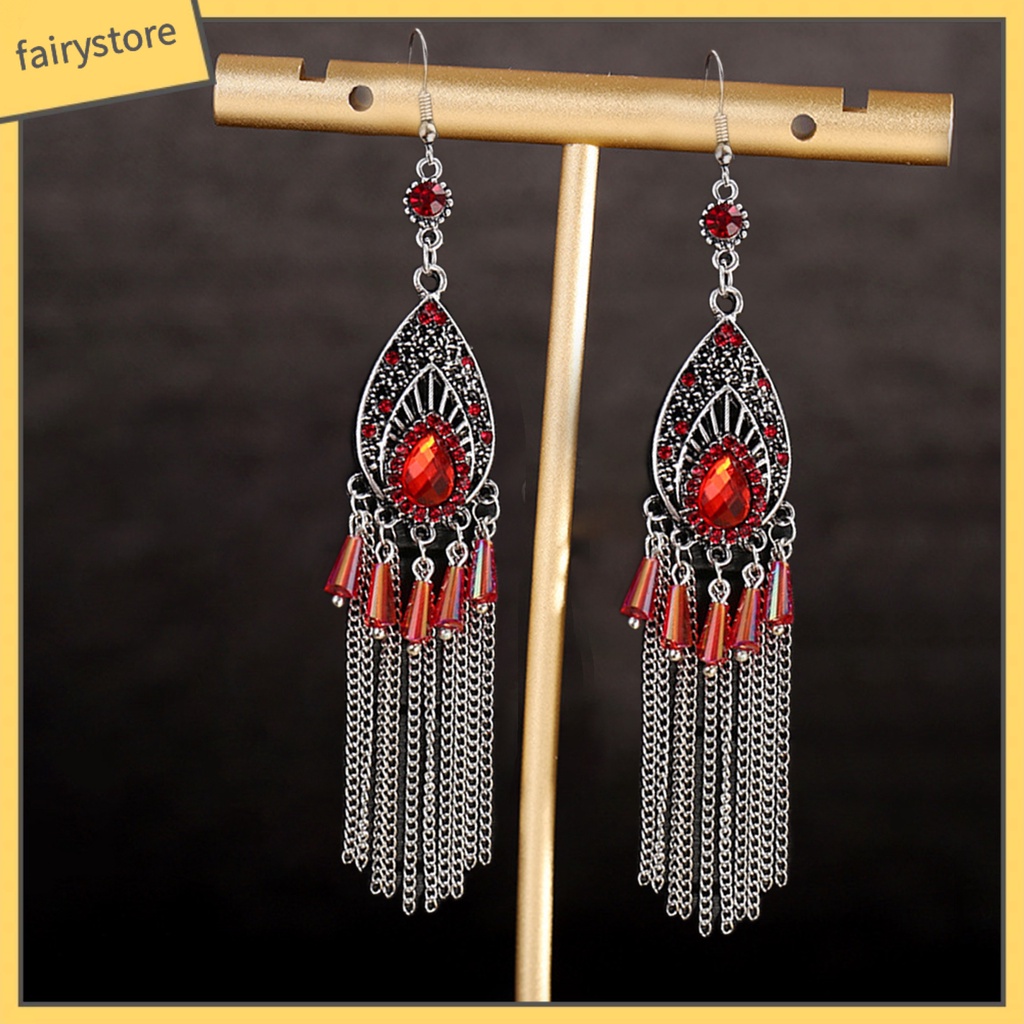 1 Đôi Bông Tai Dáng Dài Đính Đá Chống Mồ Hôi Phong Cách Trung Hoa Thời Trang