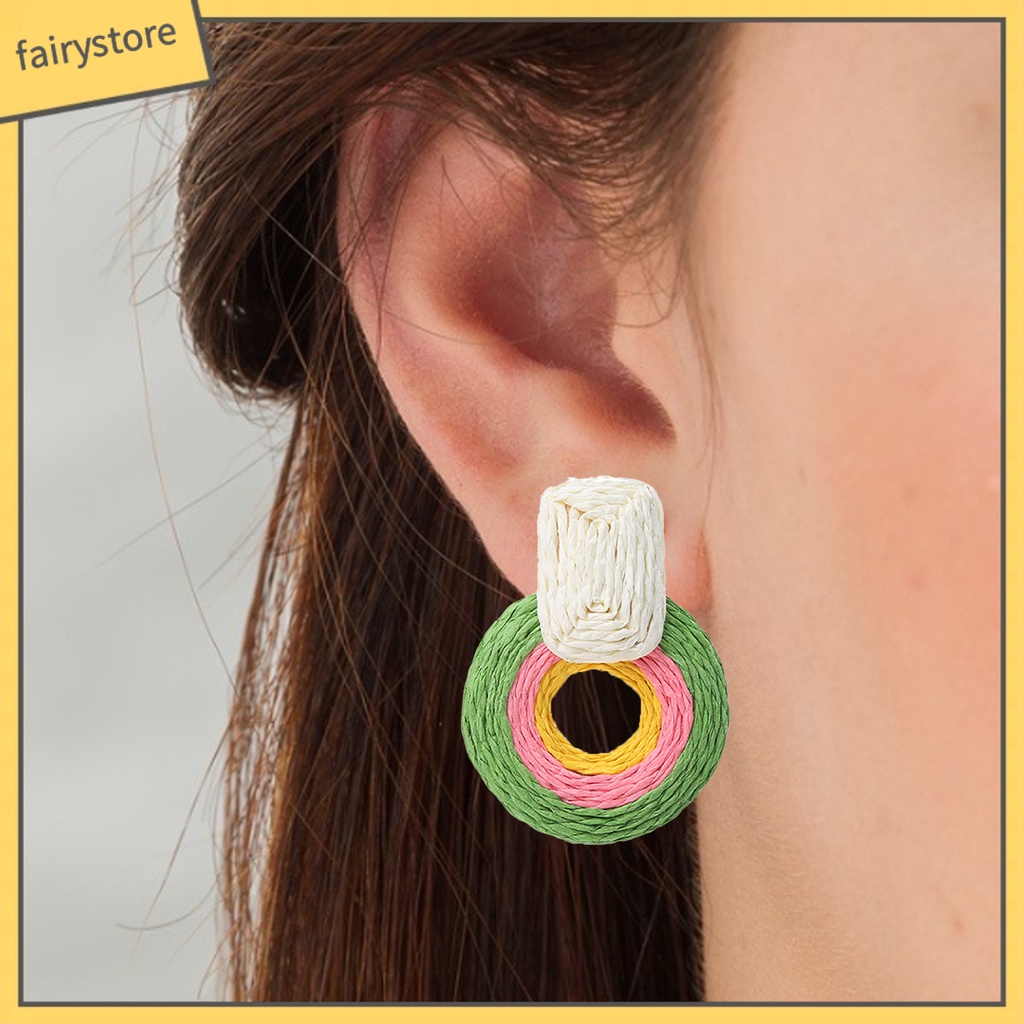 1 Đôi Bông Tai Tròn Nhiều Màu Sắc Phù Hợp Đi Biển Dành Cho Nữ