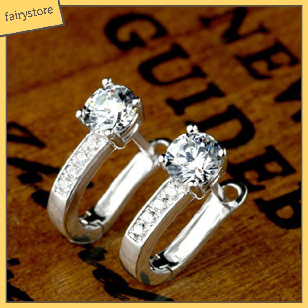 Bông Tai Mạ Bạc Hình Chữ U Đính Đá Thời Trang Dành Cho Nữ