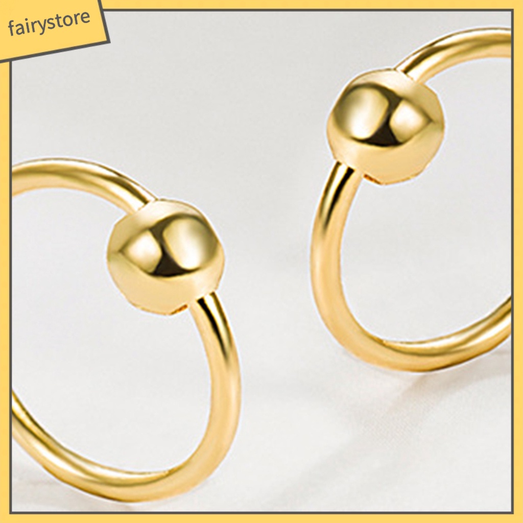 Set 2 Khuyên Tai Tròn Rỗng Đính Bóng Lông Thiết Kế Hình Học Mặc Hàng Ngày