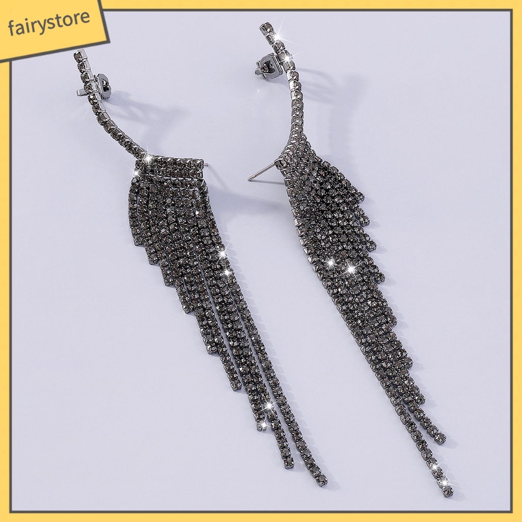 1 Đôi Bông Tai Dáng Dài Tua Rua Đính Đá Thời Trang