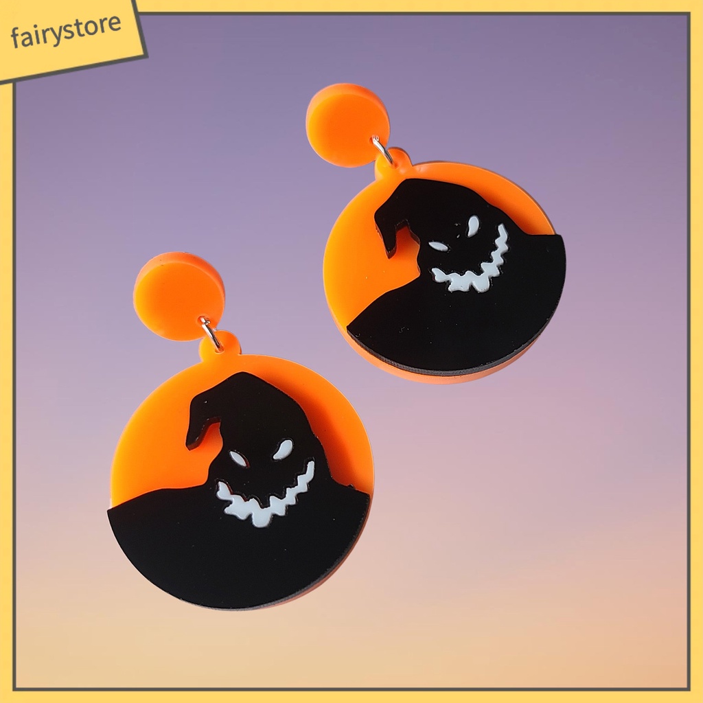 1 Đôi Bông Tai Hình Tròn Bằng Acrylic Họa Tiết Ma Halloween