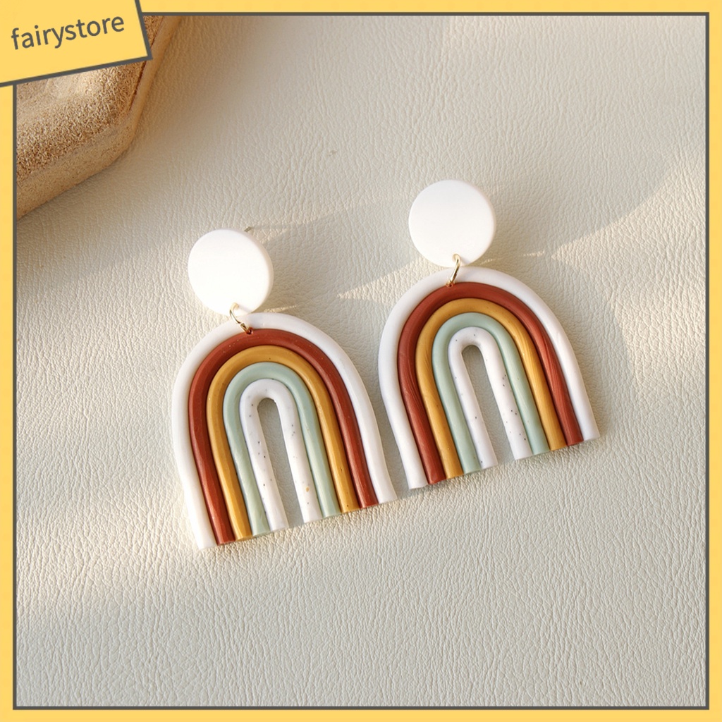 [FRO] 1 Đôi Bông Tai Hình Chữ U Bằng Đất Sét Polymer Đầy Màu Sắc Phù Hợp Với Mọi Phong