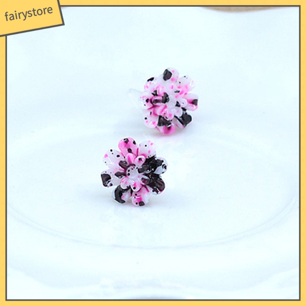 Set 6 Đôi Bông Tai Mini Bằng Resin Nhiều Màu Dễ Thương