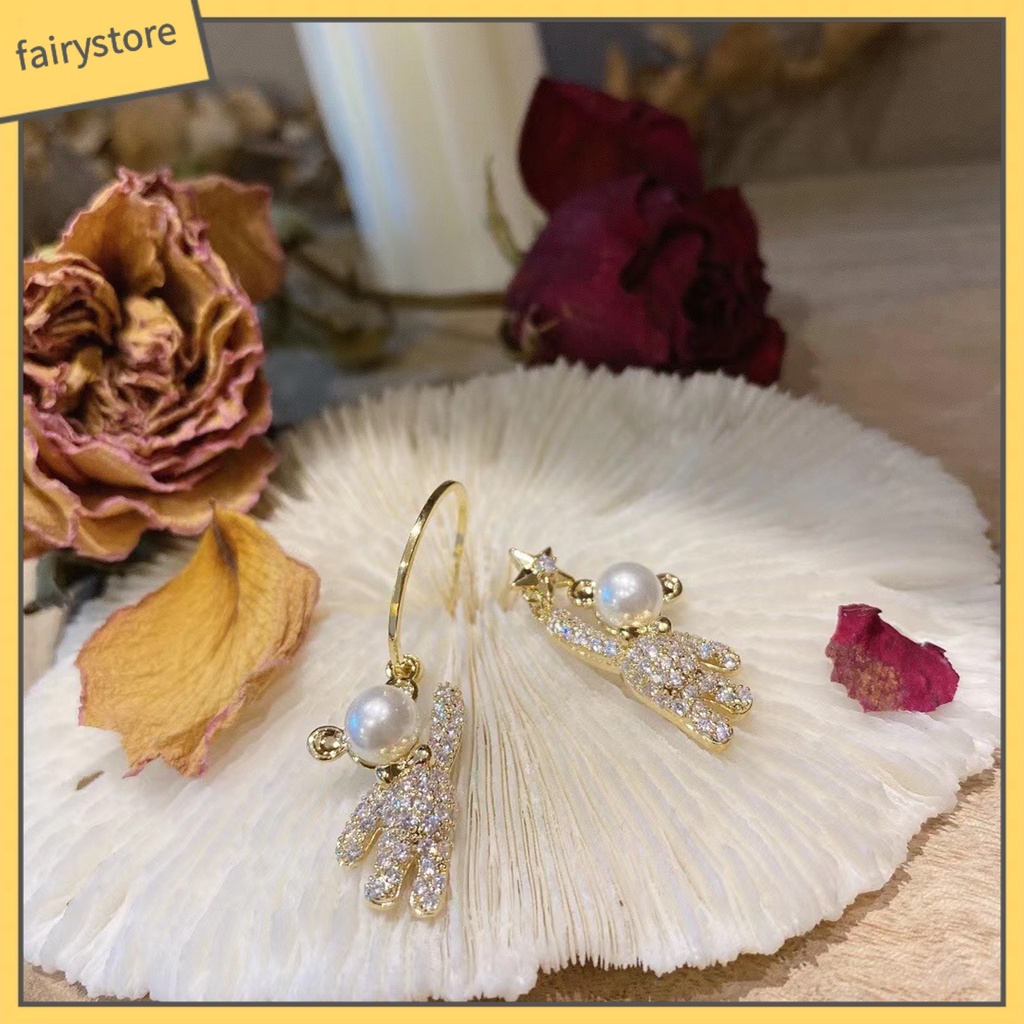 1 Đôi Bông Tai Hình Gấu Hợp Kim Dáng Dài Lấp Lánh Thời Trang Dự Tiệc Dành Cho Nữ