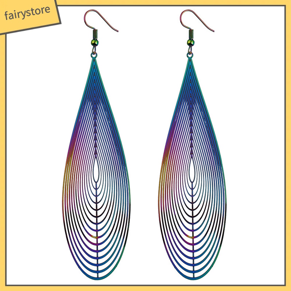 Bông Tai Hình Giọt Nước Bằng Thép Không Gỉ Màu Cầu Vồng Thời Trang Dành Cho Nữ