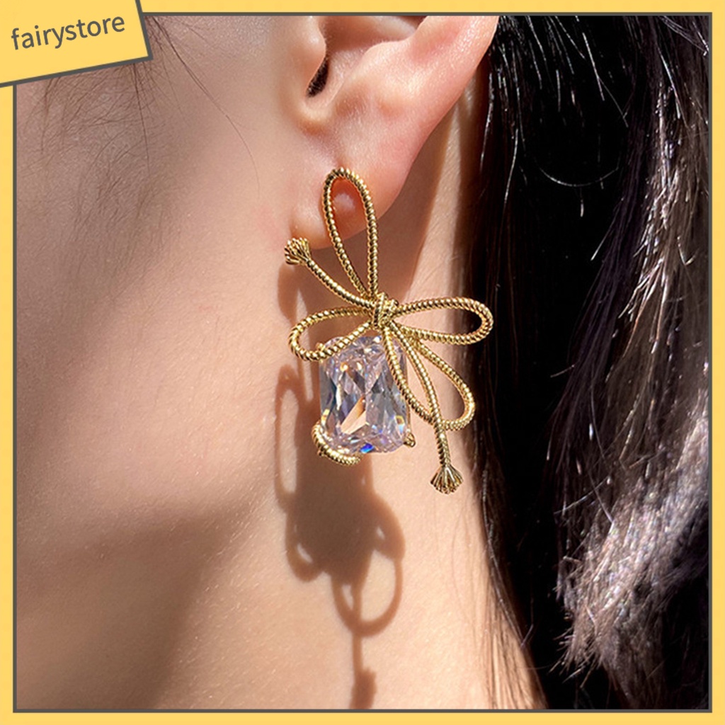 1 Đôi Bông Tai Hình Nơ Lớn Bằng Hợp Kim Lấp Lánh Thanh Lịch Dành Cho Nữ