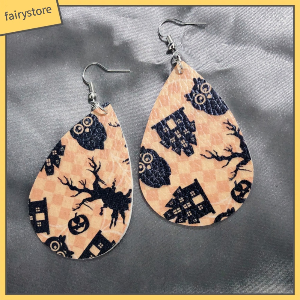 Bông Tai Giả Da Hình Giọt Nước / Đầu Lâu / Bí Ngô / Giọt Nước Phong Cách Halloween Cho Nữ