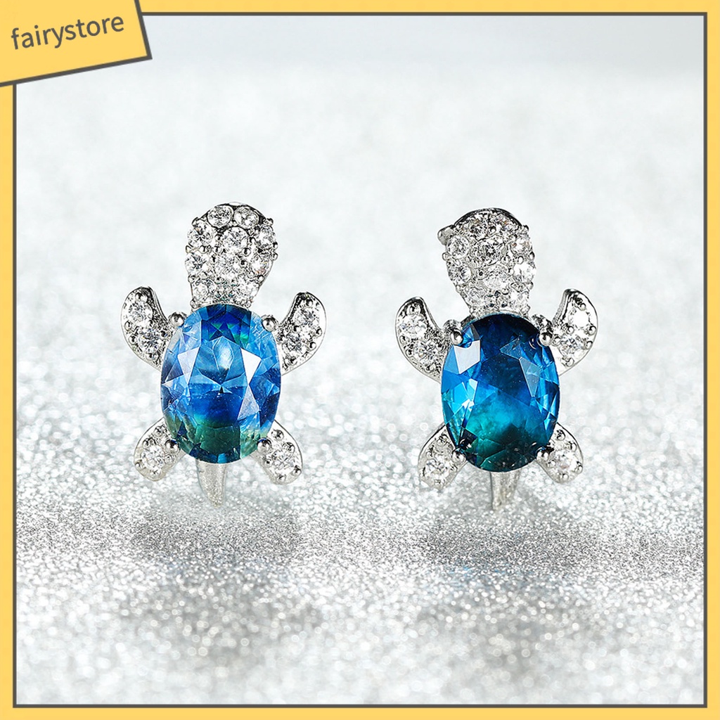 1 Đôi Bông Tai Hình Rùa Đính Đá Dễ Thương Dành Cho Nữ