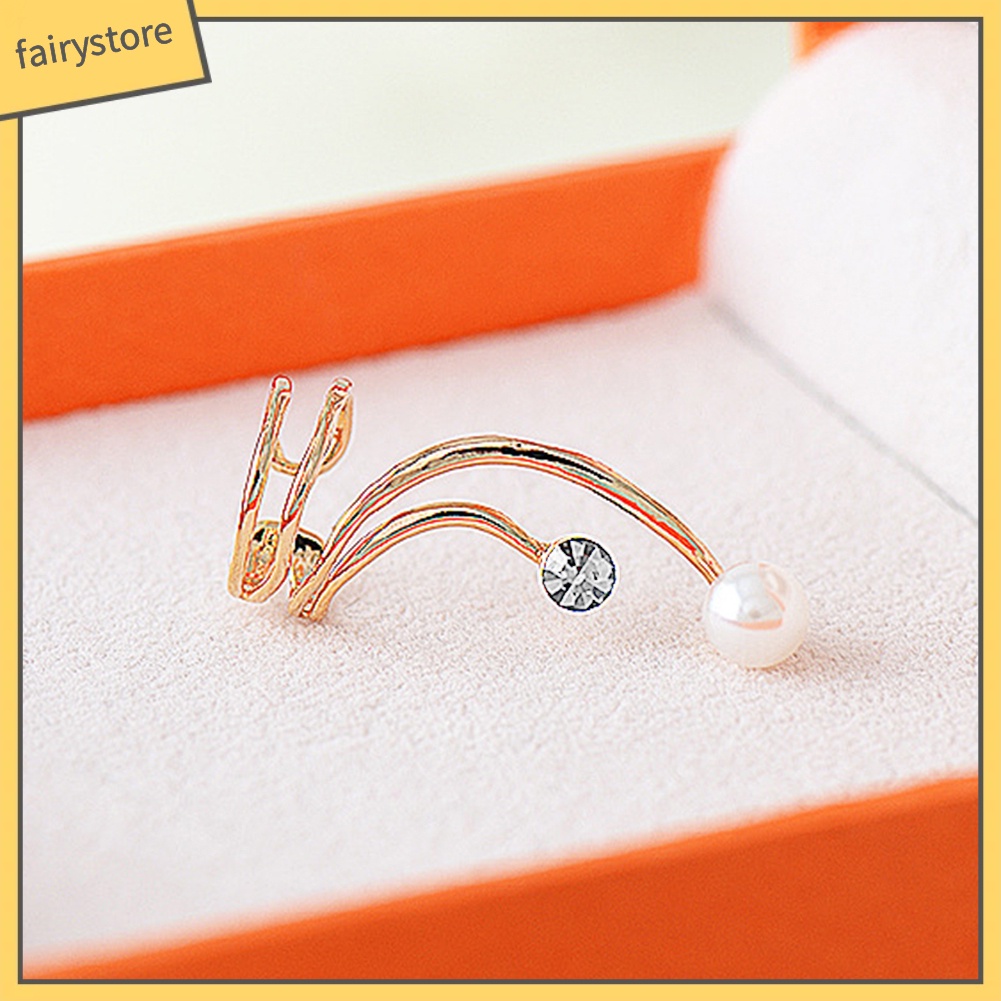 1 Khuyên Kẹp Vành Tai Đính Đá / Ngọc Trai Nhân Tạo Thời Trang