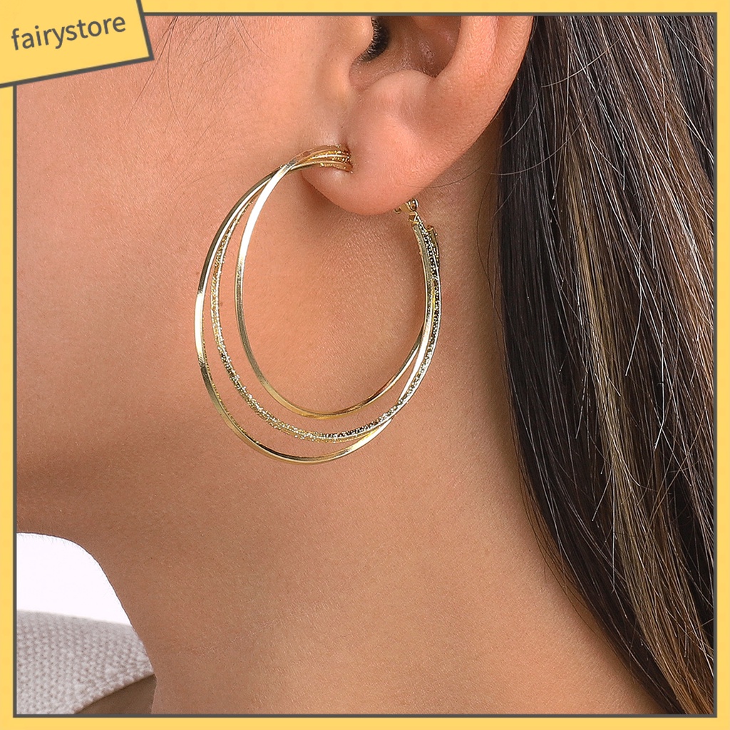 1 Đôi Bông Tai Hình Tròn Lớn Ba Lớp Thời Trang Dành Cho Nữ