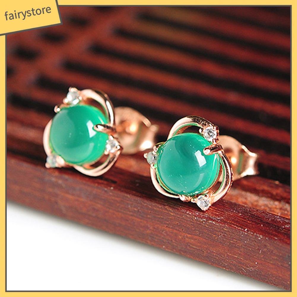 Bông Tai Mạ Bạc Hình Hoa Đính Ngọc Bích Giả Thời Trang Cho Nữ