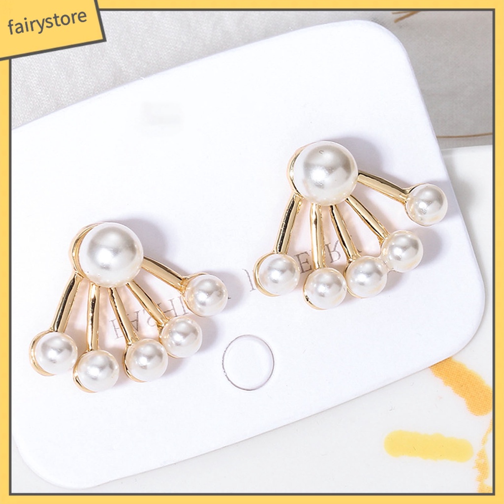 1 Đôi Bông Tai Hình Quạt Đính Ngọc Trai Nhân Tạo Thời Trang