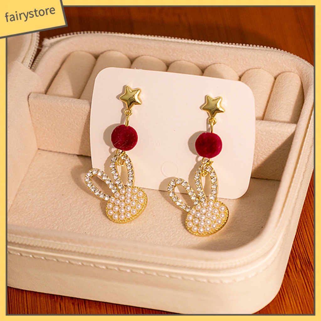 1 Đôi Bông Tai Hình Ngôi Sao / Thỏ Đính Ngọc Trai Giả Dễ Thương Phong Cách Hàn Quốc Thời Trang Thu Đông