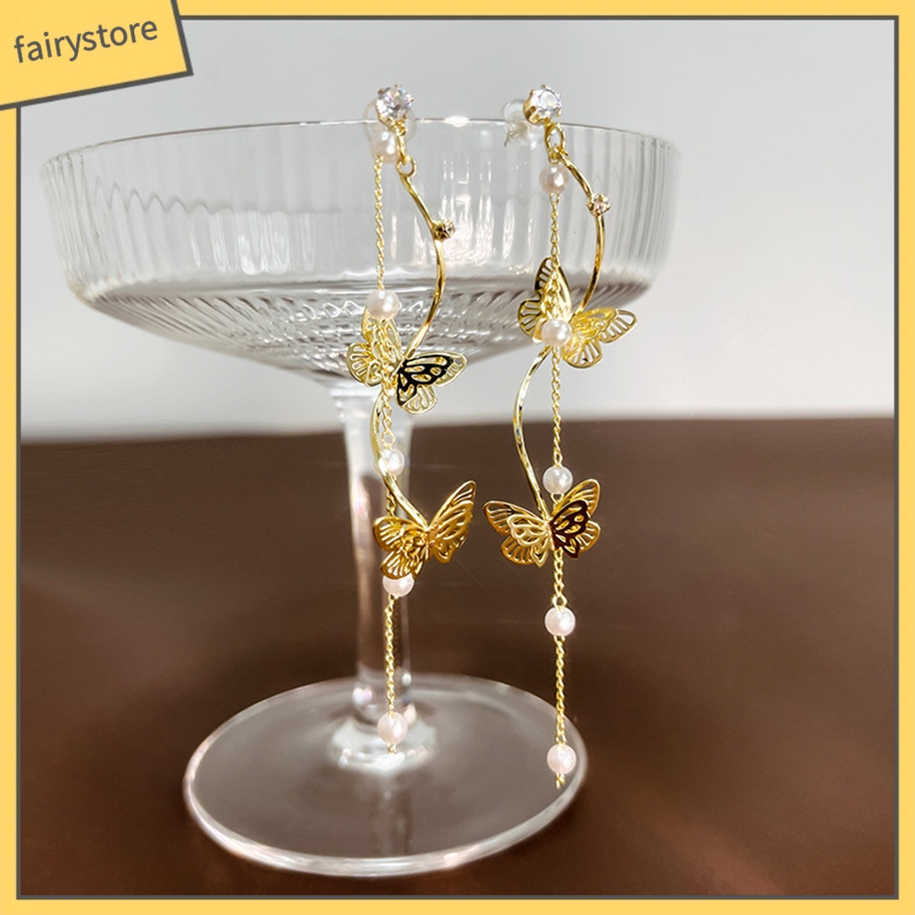 1 Đôi Bông Tai Dáng Dài Đính Đá Pha Lê Và Ngọc Trai Nhân Tạo Thời Trang