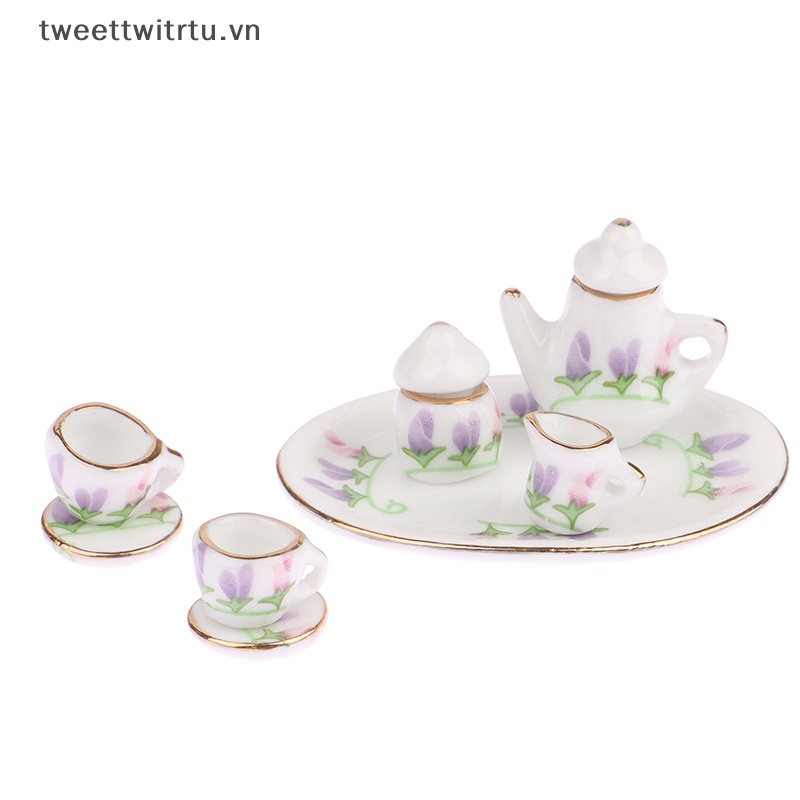 Bộ Ấm Tách Uống Trà Mini Bằng Sứ Tỉ Lệ 1: 12 Trang Trí Nhà Búp Bê