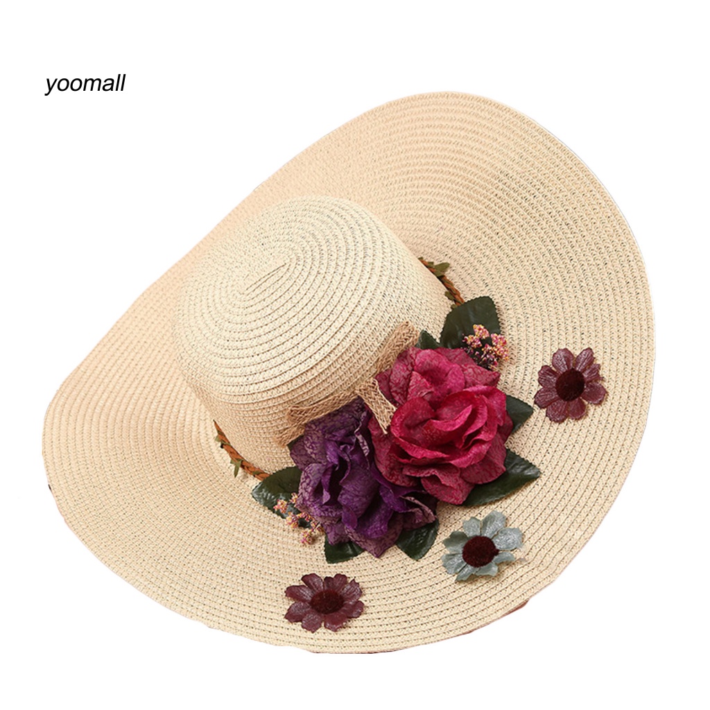 Mũ Rộng Vành Đính Hoa Nhiều Màu Sắc Có Thể Điều Chỉnh Thời Trang
