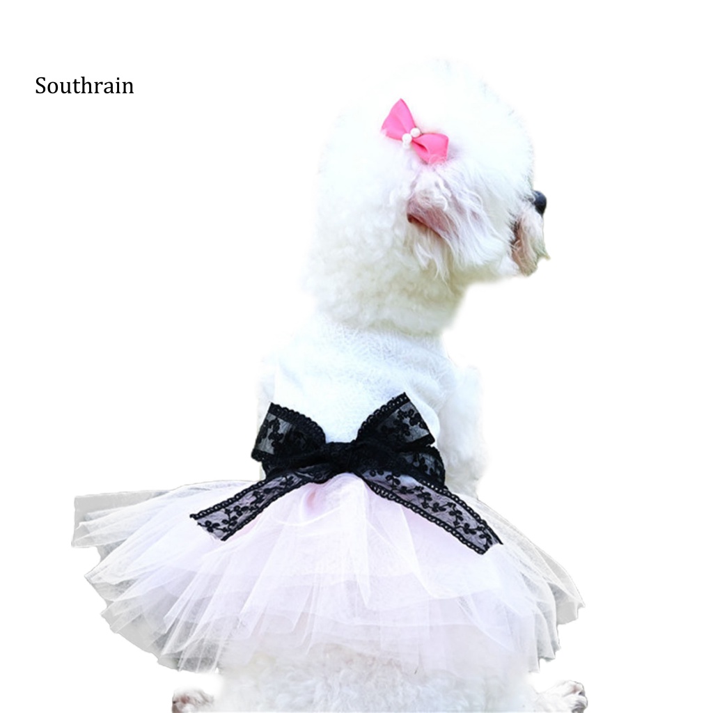 Đầm Sát Nách Viền Lưới Thoáng Khí Đính Nơ Xinh Xắn Cho Cún Cưng