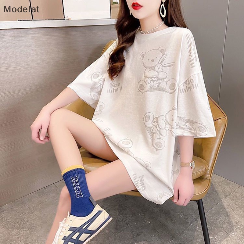 Áo Thun Tay Ngắn Cổ Tròn In Họa Tiết Gấu Hoạt Hình Thời Trang Mùa Hè Cho Nữ
