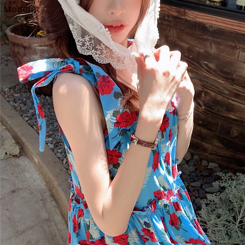 Mfc Đầm Mini Không Tay In Hoa Phong Cách Pháp Ngọt Ngào Cho Nữ