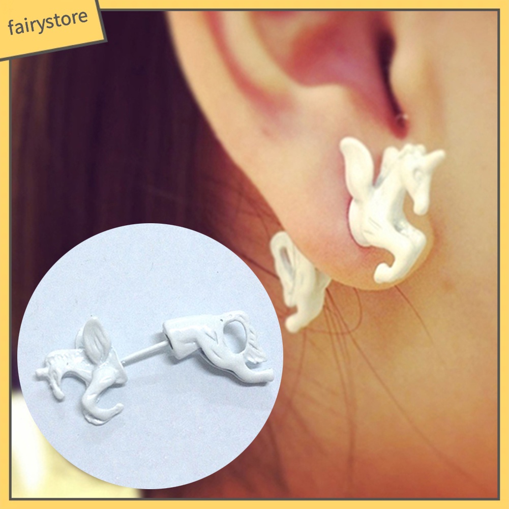 [FRO] 1 Khuyên Tai Đinh Tán Hình Ngựa Một Sừng Cá Tính Phong Cách Punk