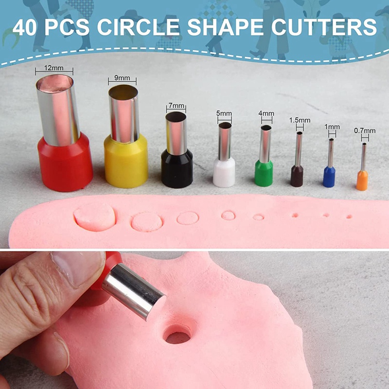 Bộ 42 Dụng Cụ Cắt Đất Sét Bằng Thép Không Gỉ Polymer Và 40 Khuôn Cắt Hình Tròn