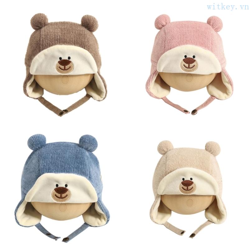 Mũ Beanie Trùm Đầu Mùa Đông Bằng Vải Lông Cừu San Hô Hình Tai Gấu Dễ Thương Chống Xoắn Ốc Cho Trẻ Sơ Sinh