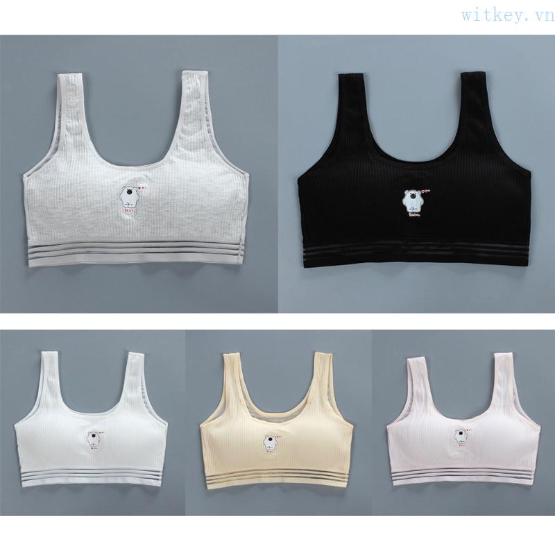 Wi Pubgerty Áo Ngực Thể Thao Cotton Không Dây Thoáng Khí In Họa Tiết Gấu Hoạt Hình Có Đệm Gân Cho Nữ
