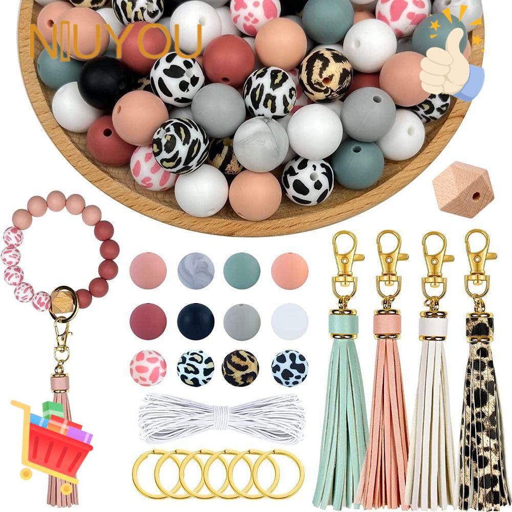 Bộ 100 Hạt Xâu Chuỗi Silicone Tròn 15mm Phối Tua Rua