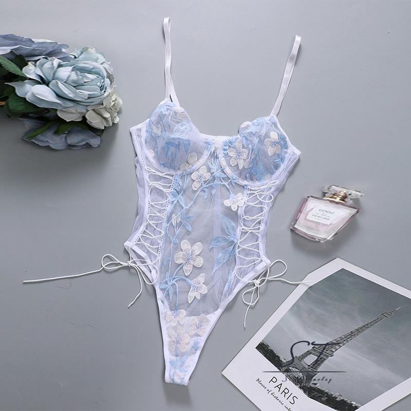 Bộ Áo Liền Quần Phối Ren Thêu Họa Tiết Quyến Rũ Cho Nữ CY03